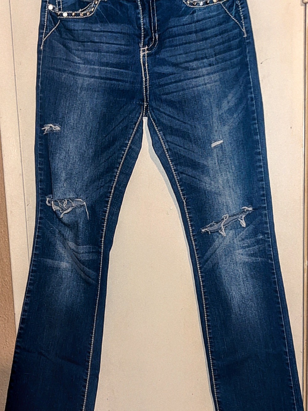 Sexy Couture Boot-Cut Distressed Women’s Jeans in Dark Blue